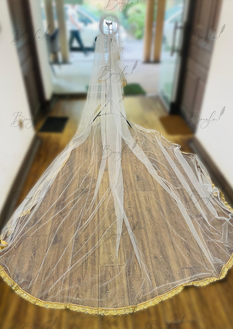 White Custom Nikkah Bridal Tail Dupatta | DBT-009