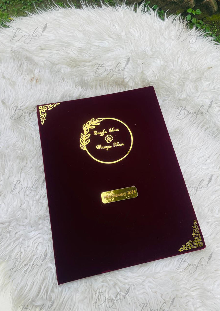 Velvet Maroon Nikah Booklet with Beautiful Golden Details | NB-041