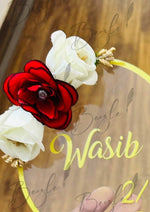 Load image into Gallery viewer, Customized Nikah Acrylic Heart With Name and Six Bloom | NAF-009
