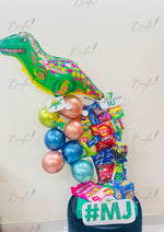 Load image into Gallery viewer, Dinosaur Balloon Gift Tower with Snacks | GBO-086
