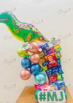 Load image into Gallery viewer, Dinosaur Balloon Gift Tower with Snacks | GBO-086
