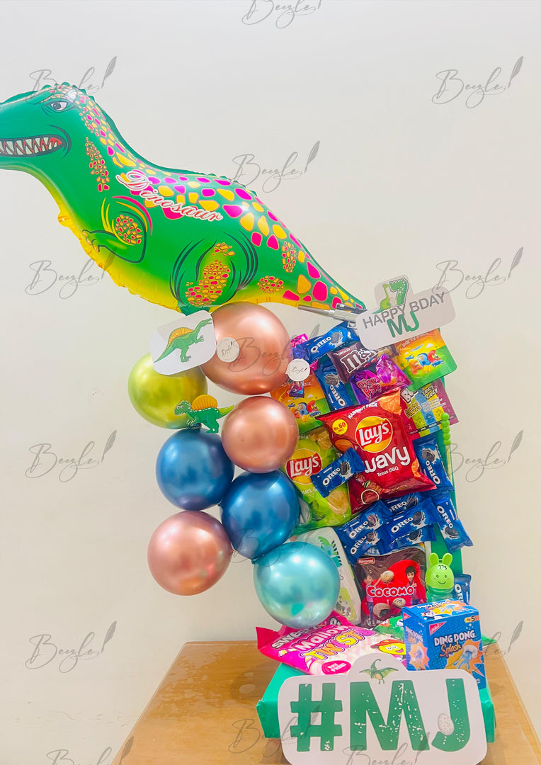 Dinosaur Balloon Gift Tower with Snacks | GBO-086