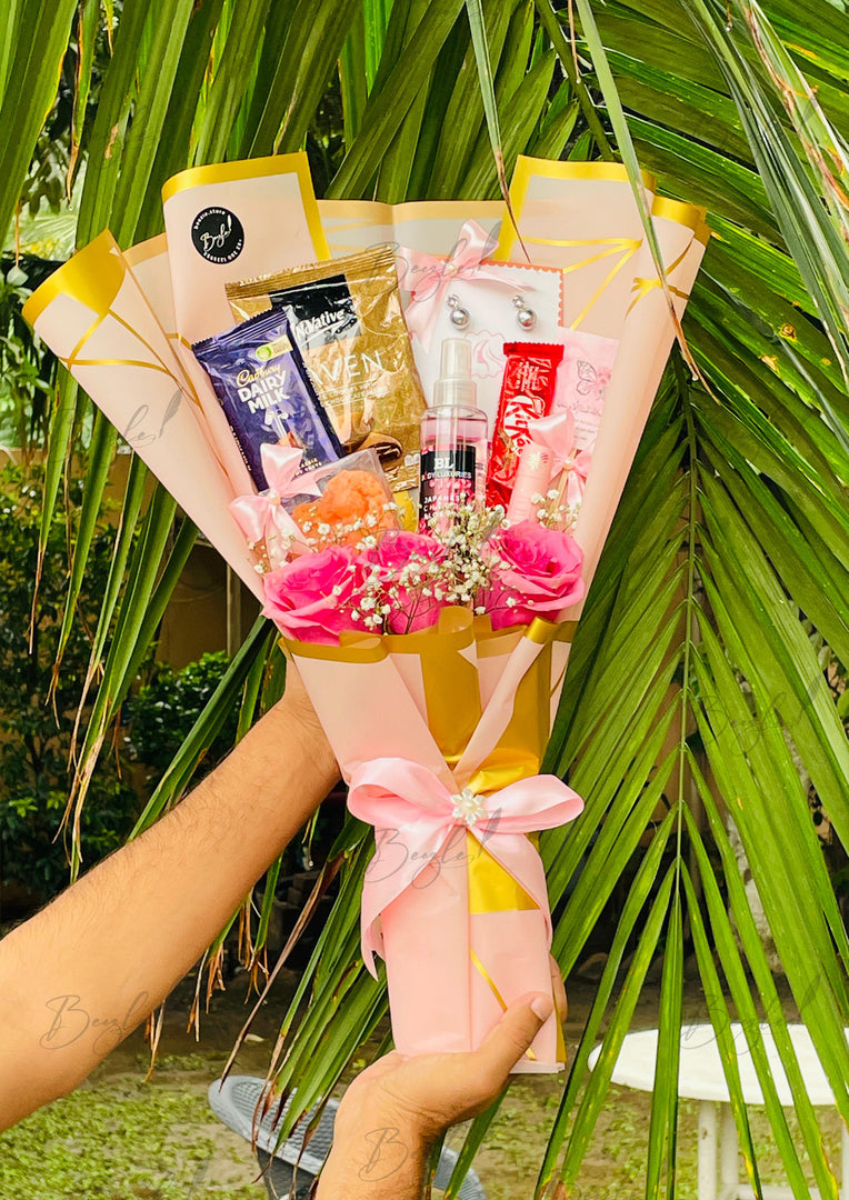 Pink Glow Snack & Care Bouquet | BCG-141