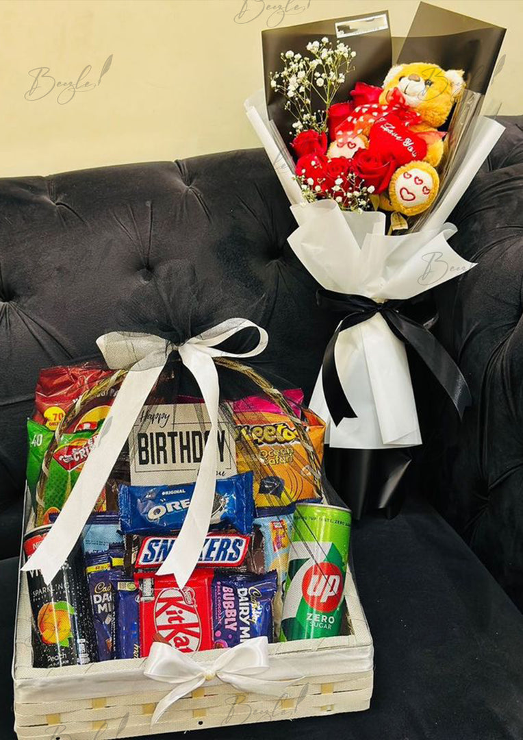 Birthday Gift Basket with Snacks & Teddy Bouquet | GDEL-139