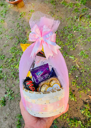 Pink Gift Basket with Snacks, Chocolates & Pearls | GB-187