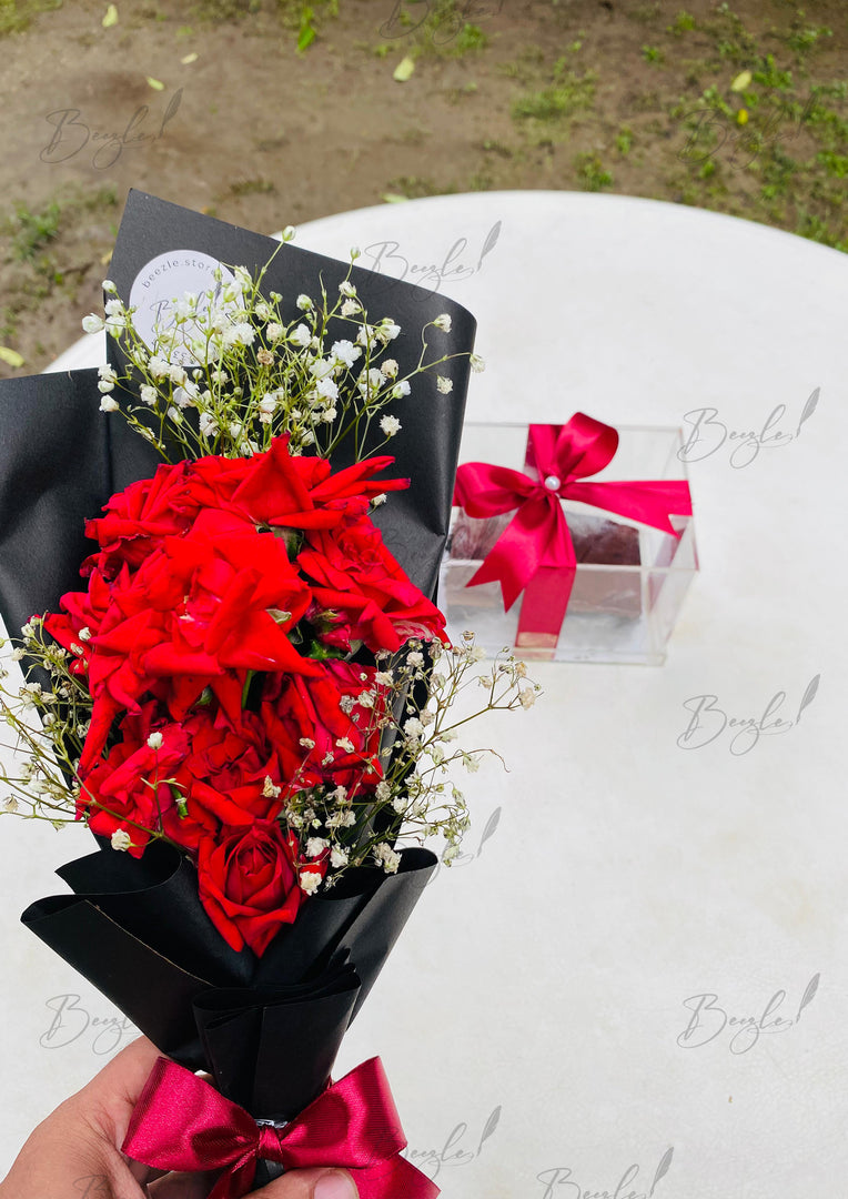 Sweet Red Rose Bouquet with Brownie Box Gift Set | GDEL-116