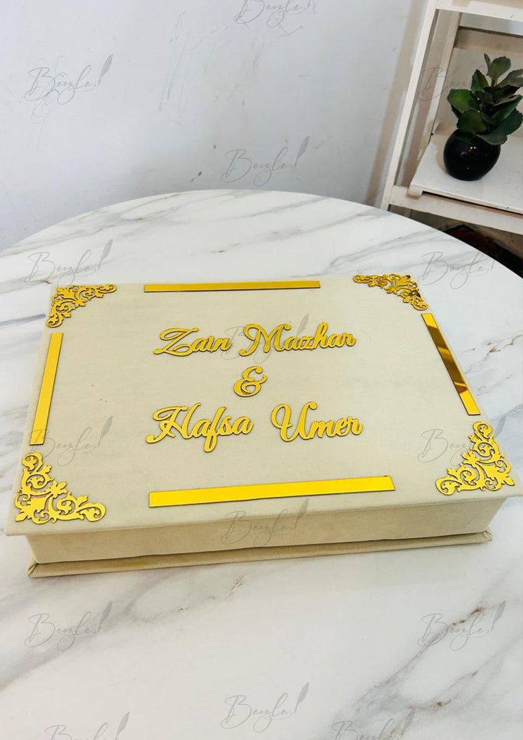 The Attractive White Booklet Box with Golden Details | BOX-004