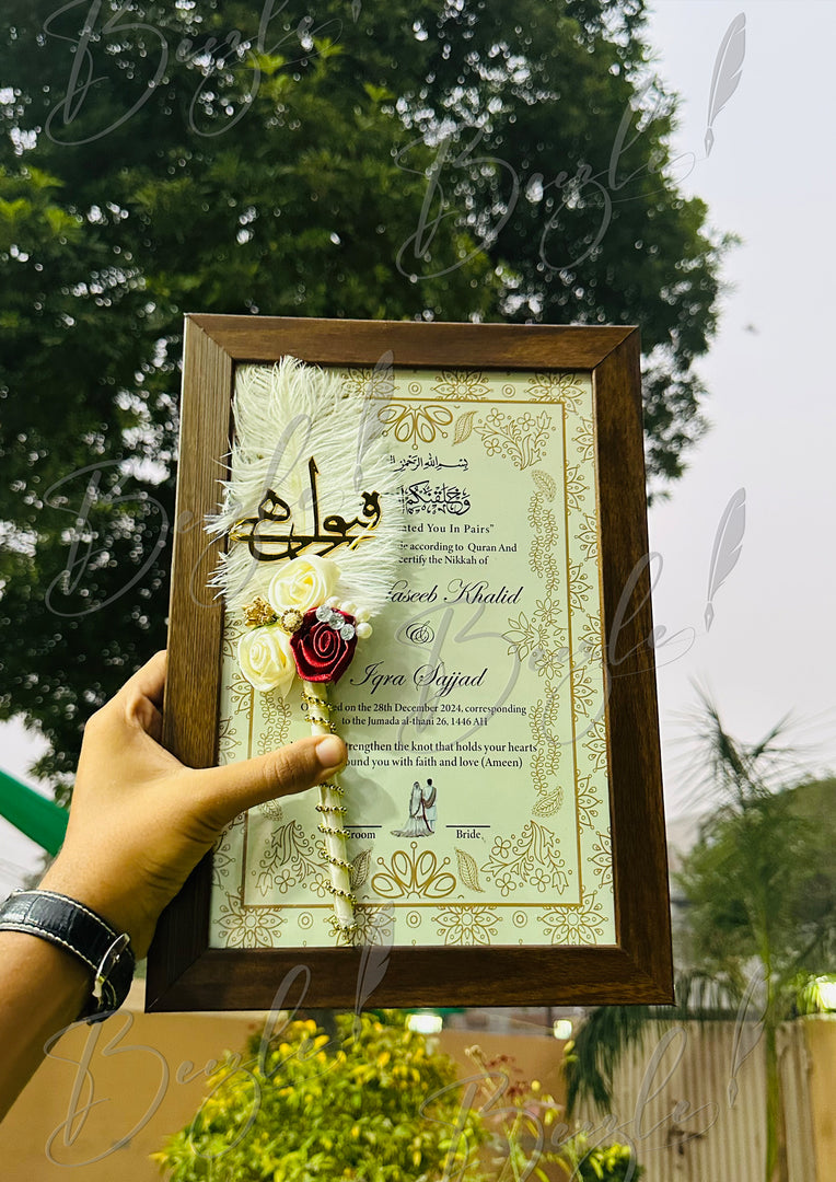 The Brown Frame Nikkah Certificate With Qubool Hai Nikah Pen | DEL-107