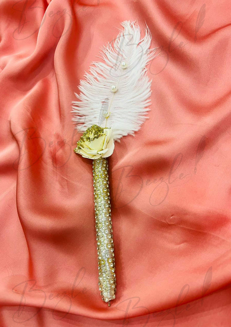 Luxury Nikkah Pen Ostrich Feather Gold Wedding Pen-PEN-03