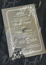 Load image into Gallery viewer, Customized Nikah Acrylic Invitation Card with White Printed Qurani Ayat | NAF-021
