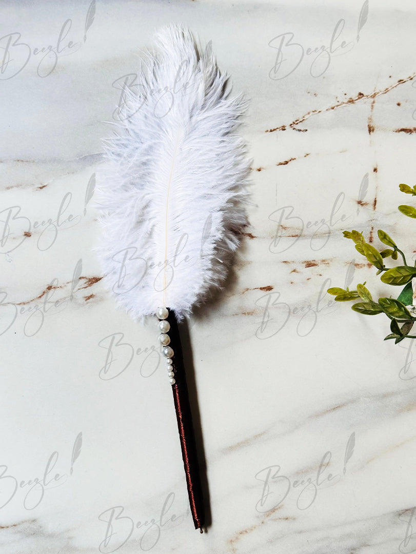 Beautiful Nikah Pen with White Feather and Elegant Pearls| PEN-87