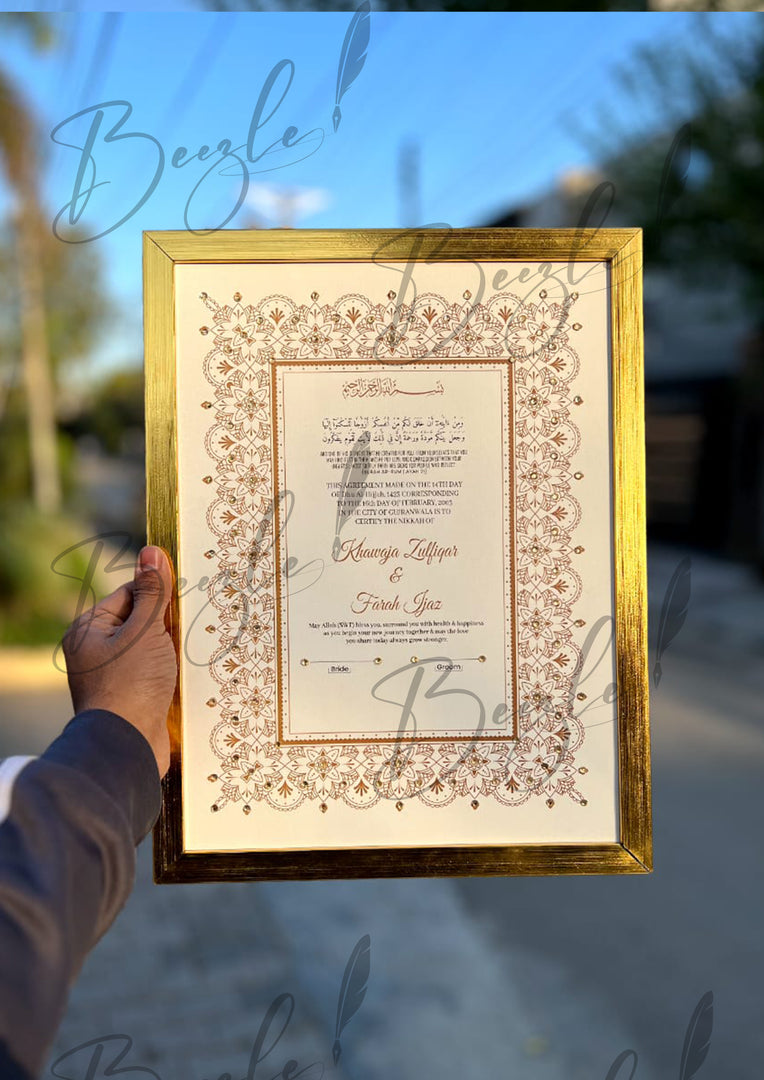Luxury Mandy Pink & White Stone Nikah Certificate | SNC-007