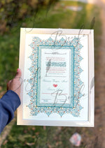 Load image into Gallery viewer, Luxury Blue &amp; Clay Ash Nikah Certificate with Stone Decoration | SNC-006
