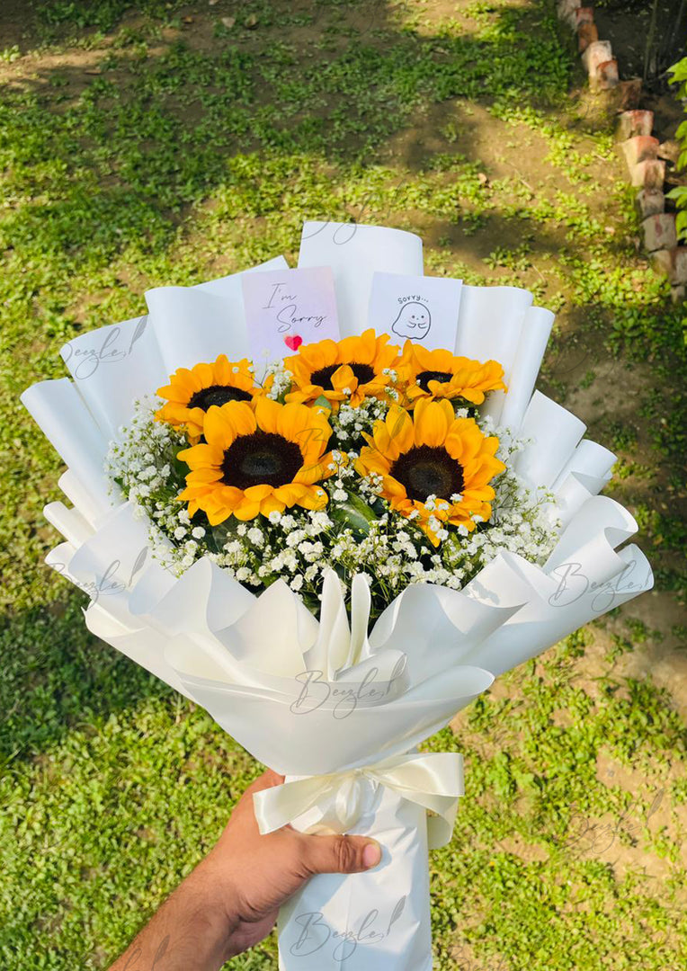 Sunflower Bouquet Wrapped in White | BCG-145