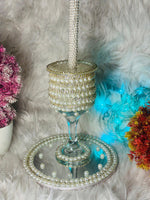 Load image into Gallery viewer, Customized Doodh Pilai Glass and Tray Decorated with Pearls and Golden Lace | DPG-009
