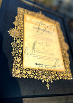 Load image into Gallery viewer, Luxury Golden &amp; Black Nikah Certificate with Stone Decoration | SNC-001
