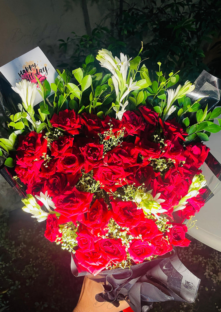 Red Roses in Black Wrapping – Birthday Bouquet | BCG-165
