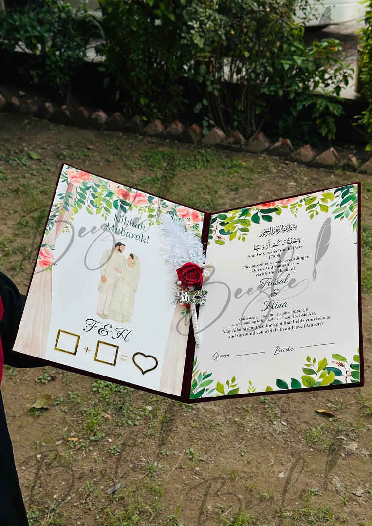 The Customized Red Nikkah Booklet With Name Pen | DEL-036