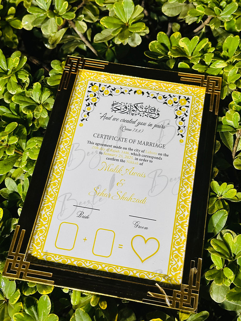 Modern Nikkah Frame with Attractive Borders and Golden Highlights | NC-180