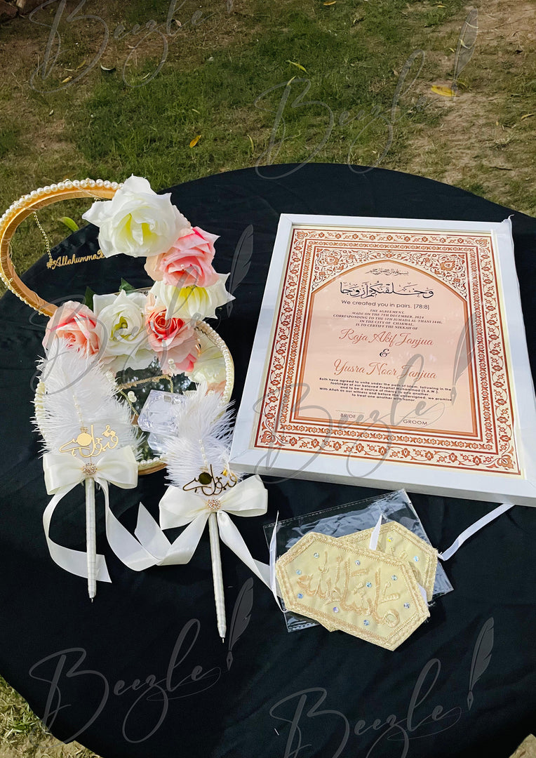 Nikkah Certificate, Tray, Arm Band and Attractive Two Nikah Pens