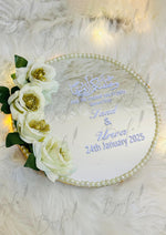 Load image into Gallery viewer, Customized Nikah Ring Tray Decorated With White Flowers &amp; Pearl Border | NT-004
