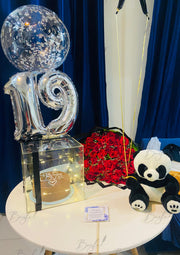 Birthday Cake Gift Box with Panda & Bouquet | GDEL-0174