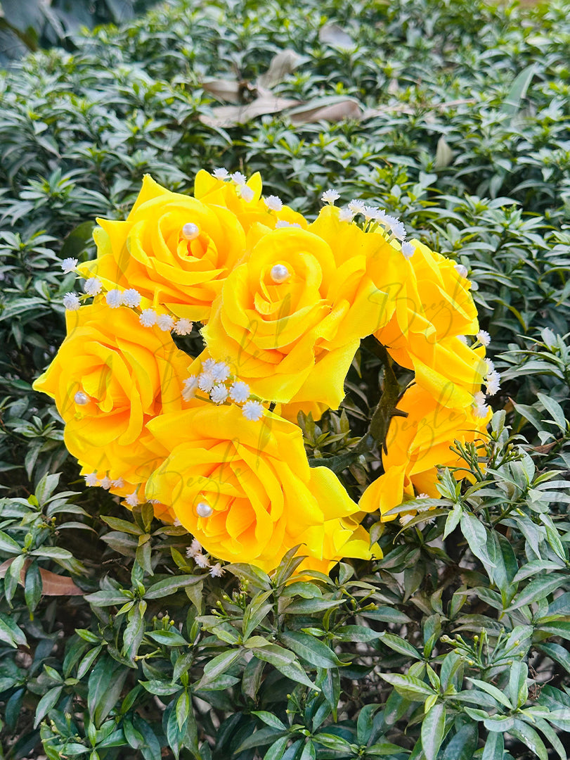 Traditional Yellow Rose Gajray with White Pearls for Mehndi Events | GAY-010