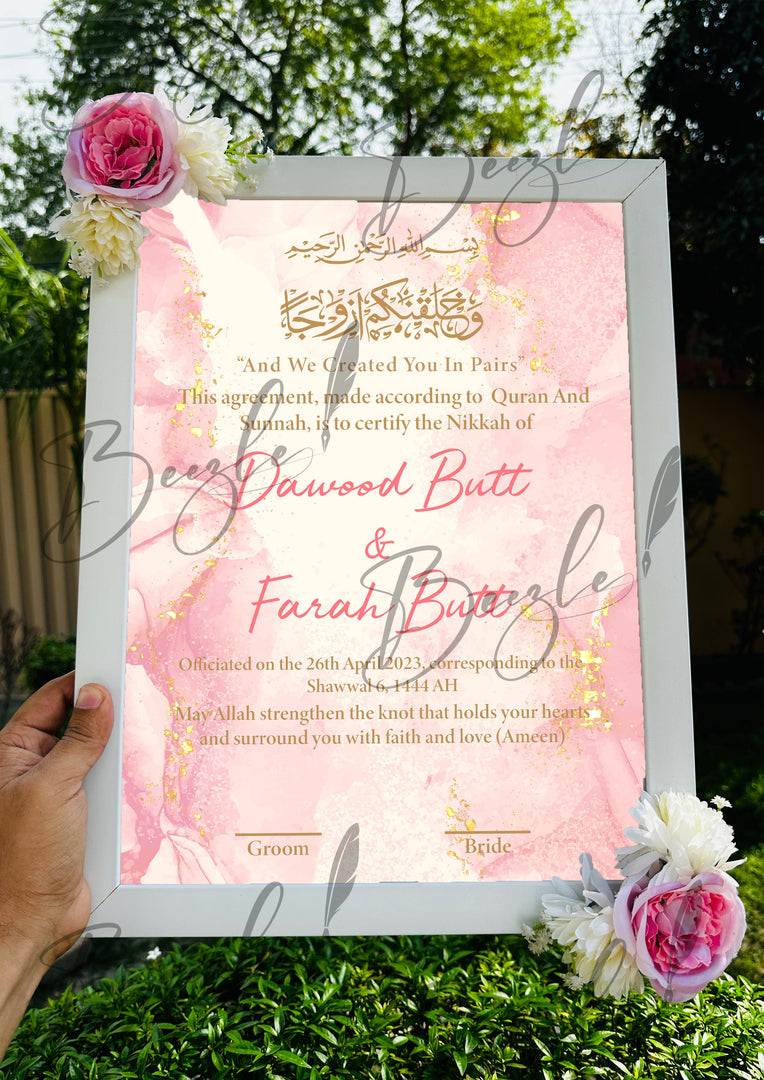 Customized Floral Nikah Certificate With Name & Three Flowers | FNC-003