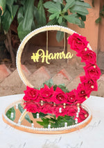Load image into Gallery viewer, Customized Red Rose Nikkah Ring Tray with Two Ring Boxes &amp; Pearls | NT-008
