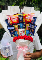 Load image into Gallery viewer, Snack Bouquet &amp; Mug Gift – Chips, Chocolates, Roses | GDEL-162
