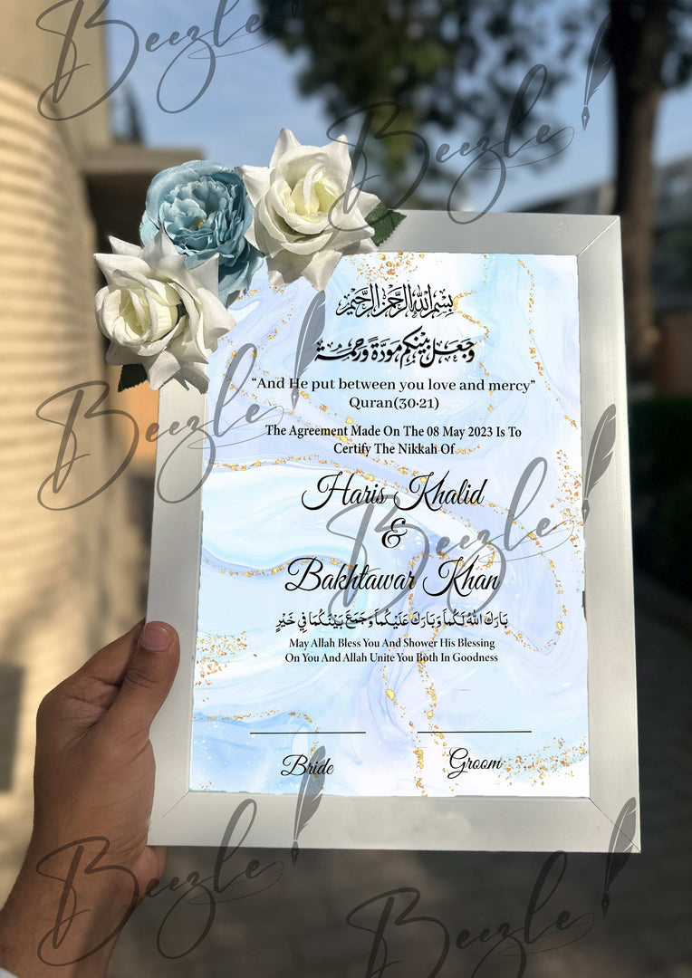 Floral Nikah Certificate With Classic Print & Three Flowers | FNC-009