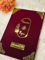 Load image into Gallery viewer, The Maroon Nikah Booklet With Customized Golden Name &amp; Design | NB-042
