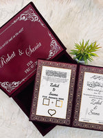 Load image into Gallery viewer, Luxurious Maroon Nikah Booklet Box with Golden Customized Details | BOX-013
