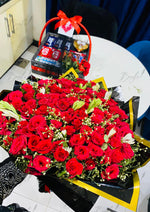Load image into Gallery viewer, Chocolate Basket and Red Rose Bouquet Gift | GDEL-104
