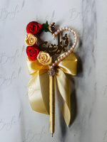 Load image into Gallery viewer, Golden Nikah Pen With a Heart, Decorated with Pearls and Red Flowers | PEN-86
