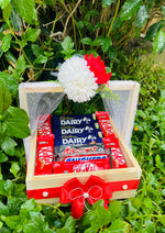 Load image into Gallery viewer, Chocolate Gift Tray – Red Bow &amp; Floral Mesh Wrap | GB-184
