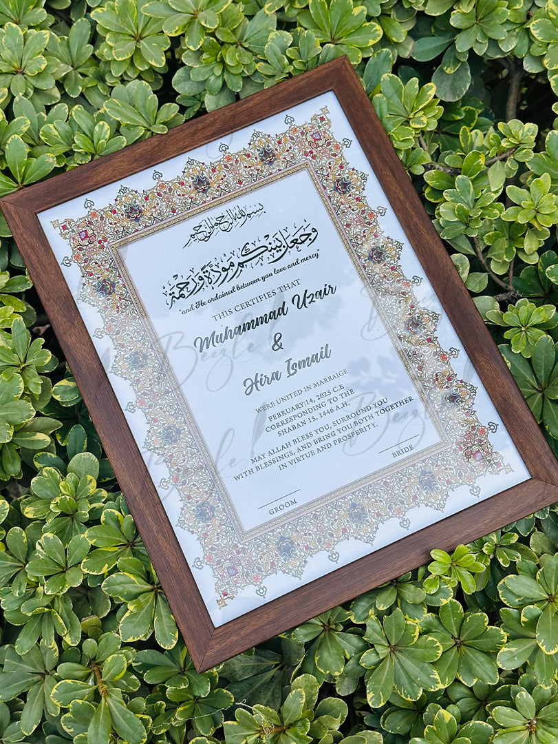 Personalized Printed Certificate Nikah Frame with Wooden Border | NC-181