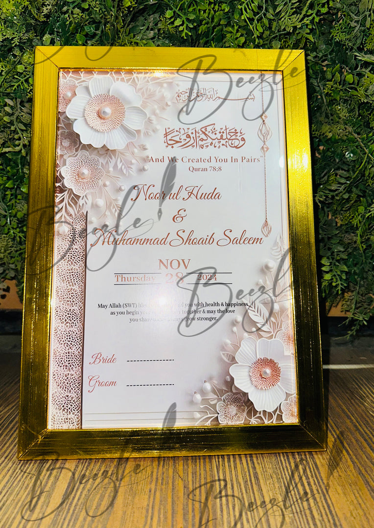 The Floral Nikah Certificate With Golden Frame | NC-169