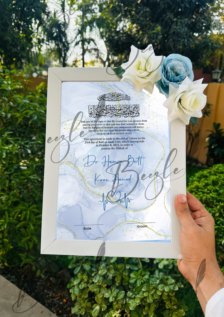 Floral Nikah Certificate With Quran Verse & Three Flowers | FNC-007