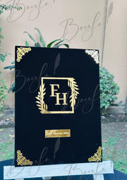 The Attractive Golden Design Black Nikkah Booklet with Customized Name | NB-029