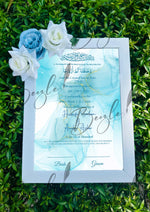 Load image into Gallery viewer, Floral Nikah Certificate With One Blue &amp; Two White Flowers | FNC-008
