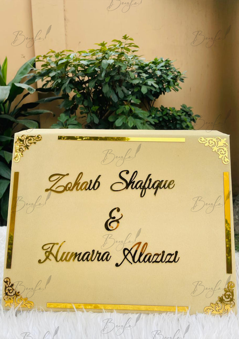 Decent White Nikah Booklet Box with Golden Personalized Touch | BOX-014