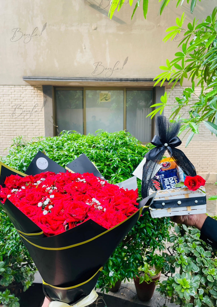 Red Roses Bouquet & Chocolates Gift Combo | GDEL-168