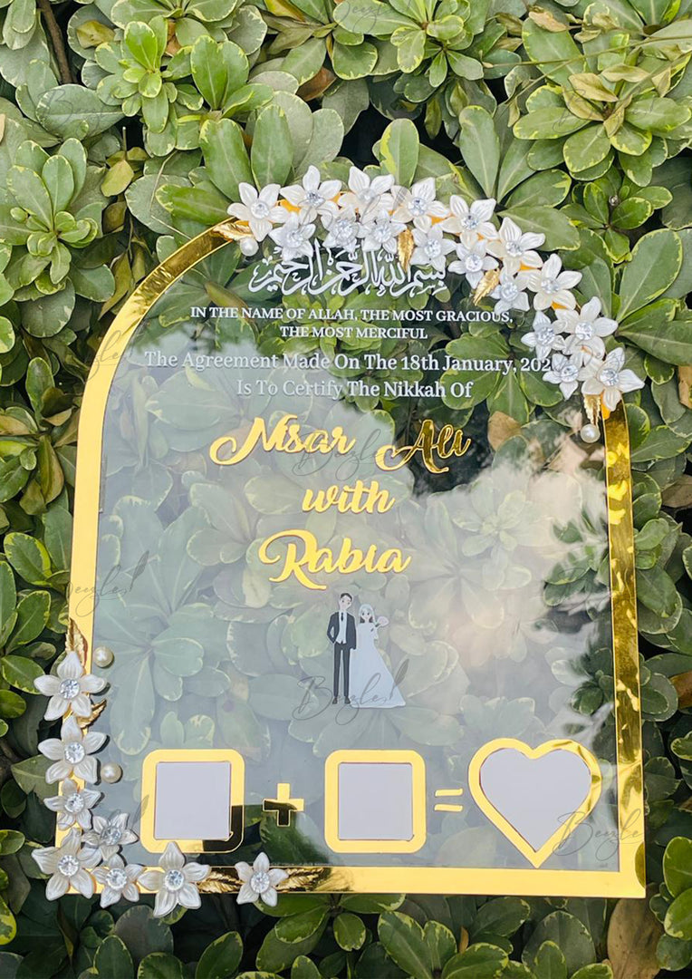 Nikkah Acrylic Thumb Board Decorated With Crystal Flowers | NAF-021