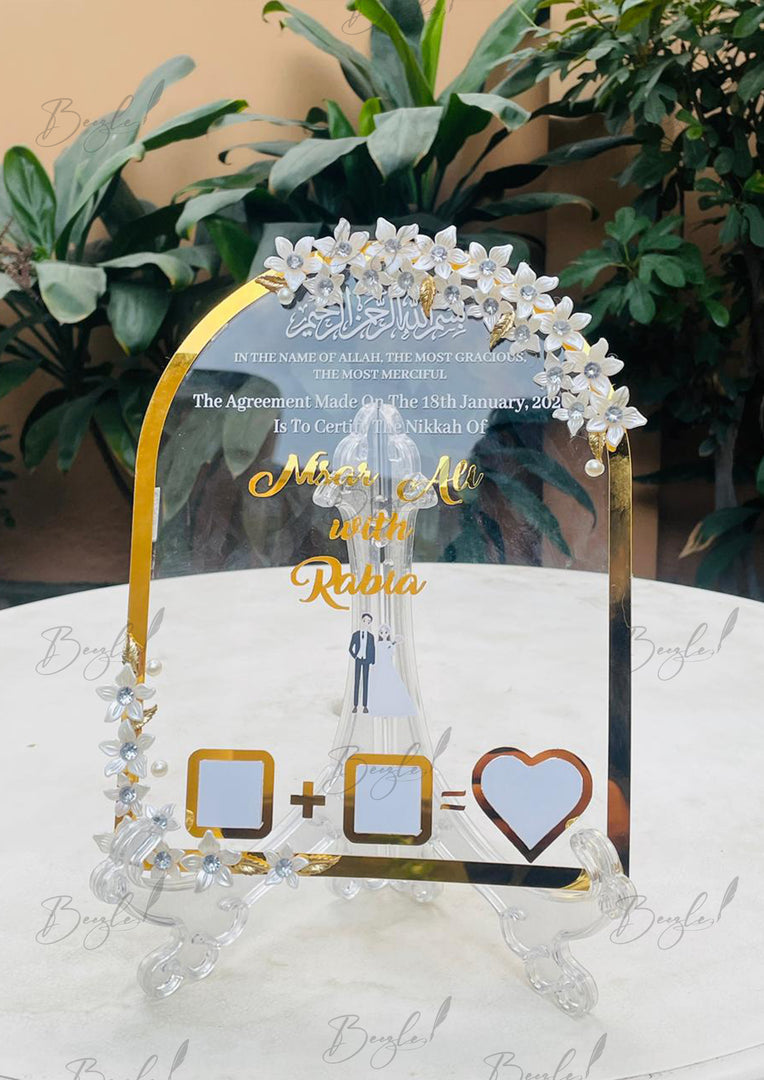 Nikkah Acrylic Thumb Board Decorated With Crystal Flowers | NAF-021