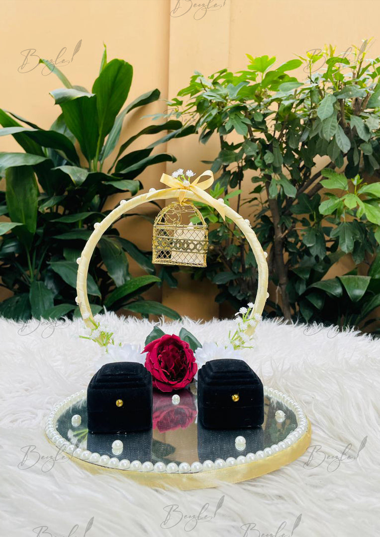 The Charming Nikah Ring Tray With Two Black Ring Boxes & Flowers | NT-014