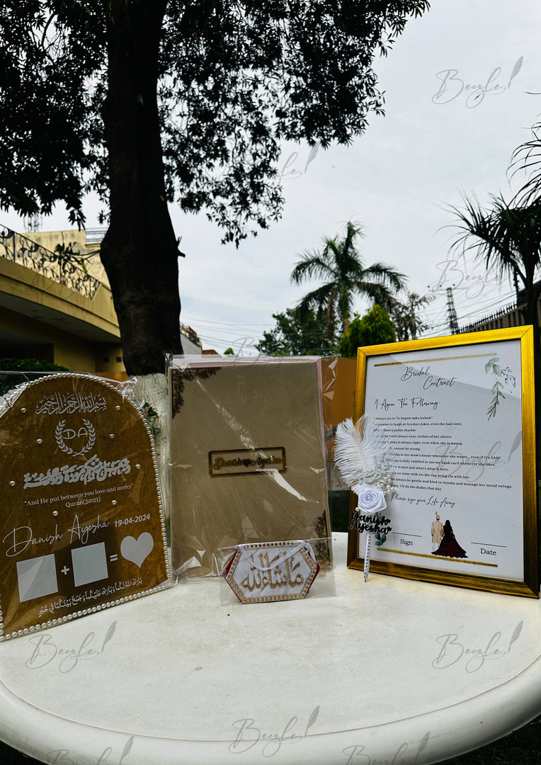 Get Nikah Deal with Nikkah Booklet, Bridal Contract, Acrylic Thumb Board and Arm Band | DEL-024