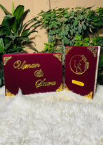 Load image into Gallery viewer, Luxurious Maroon Nikah Booklet Box with Golden Customized Details | BOX-013
