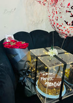 Load image into Gallery viewer, Luxury Cake Acrylic Box with Rose Bouquet &amp; Balloons | GDEL-006
