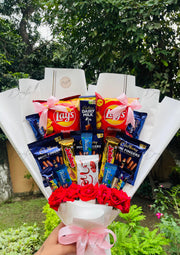 Snack & Chips Bouquet with Chocolates & Roses | BCG-164
